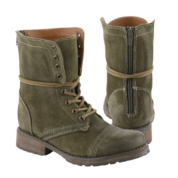 Steve Madden Fame Olive Green Suede Moto Combat Boots | Size 6.5 - Picture 1 of 7